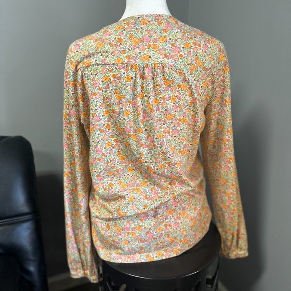 Lands End Orange Floral Long Sleeve Button Down Tencel - Picture 5 of 7